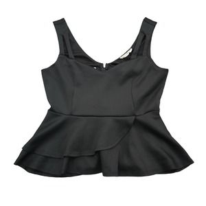 Rennes Shirt Womens S Black Sleeveless Sweetheart Neck Crop Flare Zip Blouse